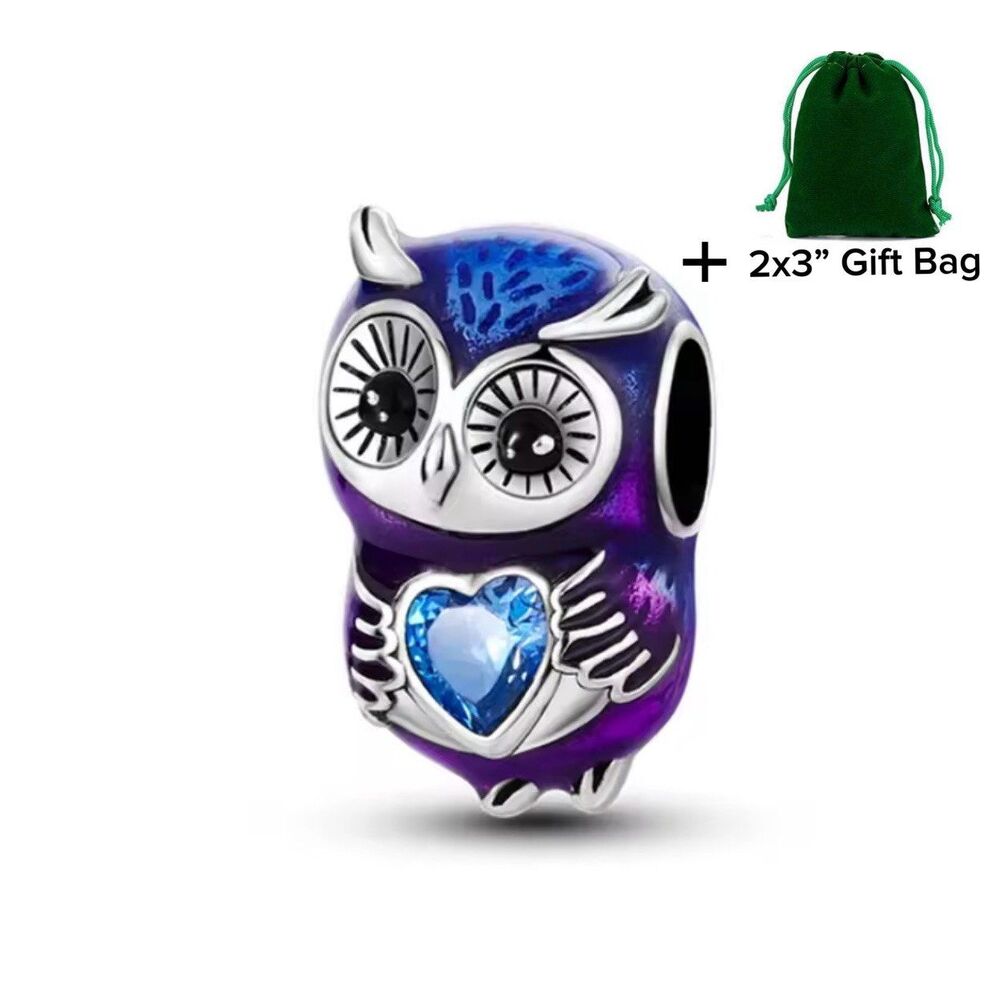 Purple Owl Charm Bead | 925 Silver | Brand New